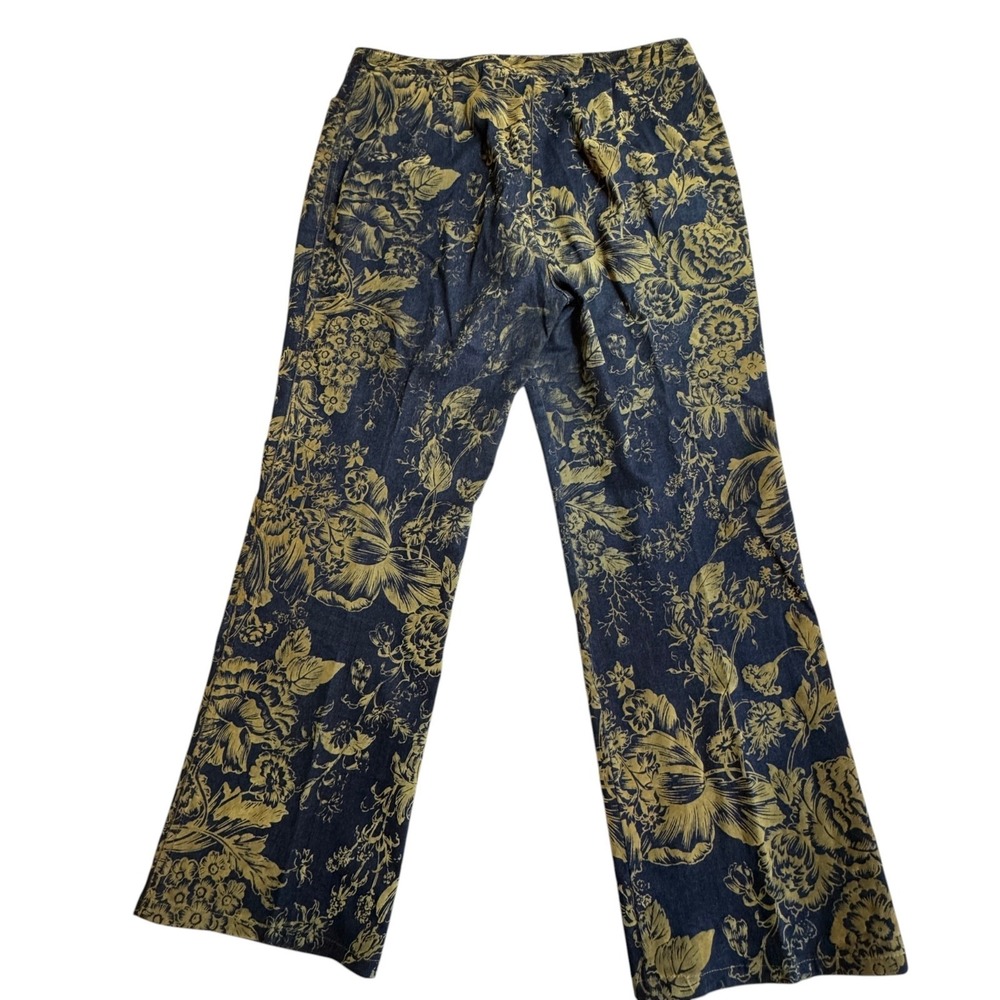 Susan Bristol Jeans Womens 14 Gold Floral Flocked Velvet Denim Capri Vintage 90s - Picture 2 of 12